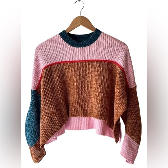 Urban Outfitters Chenille Color Block Side Slit Cropped Sweater - Picture 3 of 7